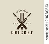 cricket sport logo vintage vector illustration template icon graphic design. sticks wickets and ball sign or symbol for club or team for tournament league with retro typography style