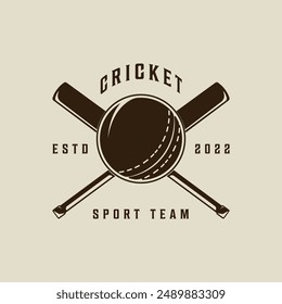 cricket sport logo vintage vector illustration template icon graphic design. sticks and ball sign or symbol for club or team for tournament league with retro typography style