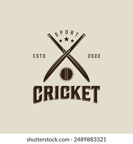 cricket sport logo vintage vector illustration template icon graphic design. sticks and ball sign or symbol for club or team for tournament league with retro typography style