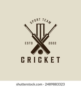 cricket sport logo vintage vector illustration template icon graphic design. sticks wickets and ball sign or symbol for club or team for tournament league with retro typography style