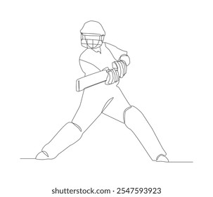 Cricket Sport, One Line Drawing Reacting, Cricket Stroke, Continuous Line Art Batsman Playing Sweep Stroke, Batsman Performing Sweep Stroke, white background