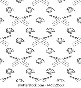 Cricket sport pattern. Retro background. Seamless pattern of cricket accessories - Bat & ball symbols. Good for web projects, backdrop, tee design, t shirt etc. Vector illustration