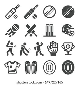 cricket sport and recreation icon set,vector and illustration