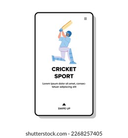 cricket sport vector. player batsman, competition, ball, field stadium, action cricket sport web flat cartoon illustration