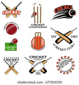 Cricket sports bat, ball and wicket in vector