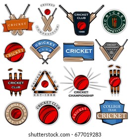 Cricket sports bat, ball and wicket in vector