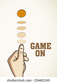 Cricket sports concept with illustration of toss coin projection and stylish text Game On. svg
