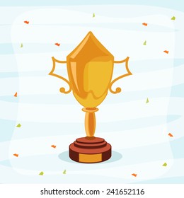 Cricket sports concept with winning trophy on stylish sky blue background.