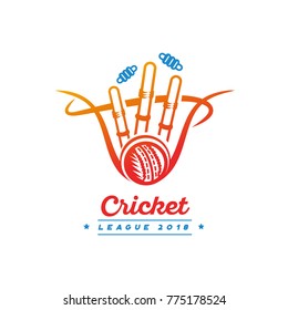 Cricket sports icon, wicket and bail, ball, recreation, vector illustration