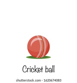 Cricket sports red game ball, vector illustration
