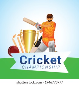Cricket Sports Stadium with Bat  Ball on Ground.