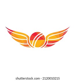 Cricket sports vector logo design template. Cricket ball with wings icon design.	