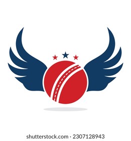 Cricket sports vector logo design template. Cricket ball with wings icon design.