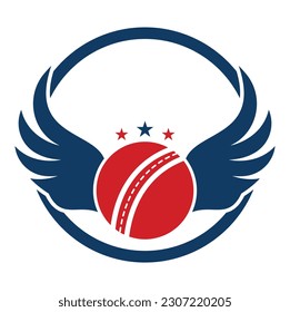 Cricket sports vector logo design template. Cricket ball with wings icon design.