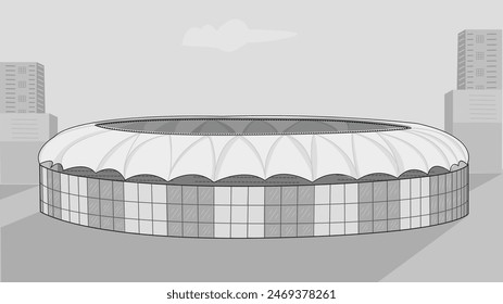 Cricket Stadium Exterior view line art  View of Beautiful International Cricket ground Vector illustration