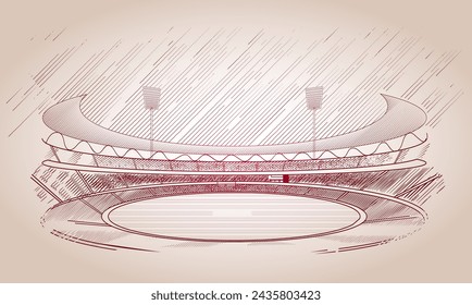 Cricket stadium line drawing illustration vector. Soccer and cricket stadium line drawing on isolated background