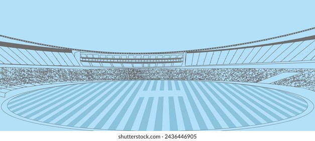 Cricket stadium line drawing illustration vector. Playground sketch with brush stroke. soccer stadium with illumination. crowded football stadium. 