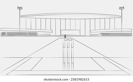 Cricket Stadium Vector Sketch Sports Stadium in line drawing Illustration