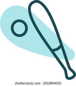 Palo y bola de cricket, ilustración, vector sobre fondo blanco.