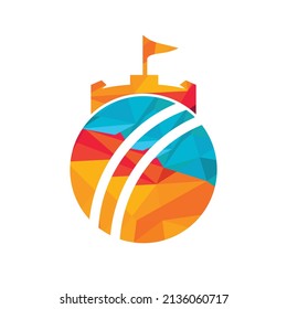 Cricket stronghold vector logo concept. Cricket ball with fort icon design.	