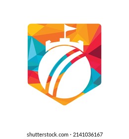 Cricket stronghold vector logo concept. Cricket ball with fort icon design.	