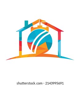 Cricket stronghold vector logo concept. Cricket ball with fort icon design.	