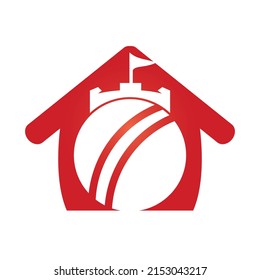 Cricket stronghold vector logo concept. Cricket ball with fort icon design.	