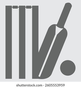 Cricket stump with ball and bat icon symbolizing the sport's equipment.