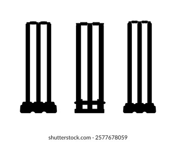 Cricket Stump Clip Art Isolated Collection, Cricket Stump equipment, Stump Silhouette Art. Best Left Site Cricket Stump, Clip Art White Background