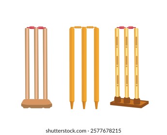 Cricket Stump Illustration Clip Art Collection, Cricket Stump equipment, Stump Colorful 3D Cartoon