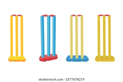 Cricket Stump Illustration Clip Art Collection, Cricket Stump equipment, Stump Colorful 3D Cartoon