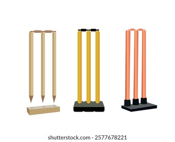 Cricket Stump Illustration Clip Art Collection, Cricket Stump equipment, Stump Colorful 3D Cartoon