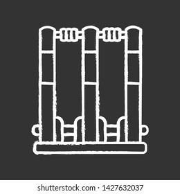 Cricket stumps chalk icon. Cricket wicket. Gate in game. Three vertical posts with bails. Sport playground equipment. Bat and ball team game. Sports activity. Isolated vector chalkboard illustration