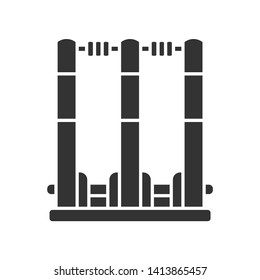 Cricket stumps glyph icon. Cricket wicket. Gate in game. Three vertical posts with bails. Sport playground equipment. Sports activity. Silhouette symbol. Negative space. Vector isolated illustration