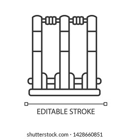 Cricket stumps linear icon. Cricket wicket. Gate in game. Three vertical posts with bails. Sports activity. Thin line illustration. Contour symbol. Vector isolated outline drawing. Editable stroke