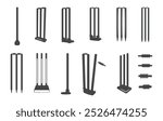 Cricket stumps silhouette, Cricket stumps outline, Cricket stumps vector set, Stumps silhouette. 