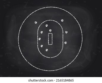 Cricket tactic board. Hand drawn strategy game plan on black chalkboard. Coach learning instructions for team players. Vector illustration. Top view sport field. Sport scheme 