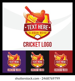 Cricket team logo. Creative cricket icon logo vector. Logo, emblem of the cricket championship. Colorful emblem of the championship player with a ball and bats on the background of the shield. Vector.