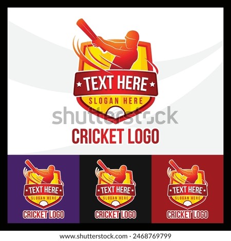 Cricket team logo. Creative cricket icon logo vector. Logo, emblem of the cricket championship. Colorful emblem of the championship player with a ball and bats on the background of the shield. Vector.