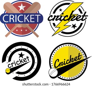 Cricket Team Logos package. emblems of clubs and tournaments with batter sports outfit and trophy isolated vector illustration