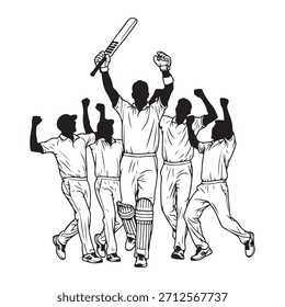 
Cricket team unity celebration line art silhouette vector sports illustration