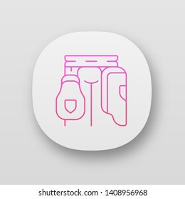Cricket thigh guard app icon. Body protection for batsman. Thigh pad on sportsman. Sports protective gear. UI/UX user interface. Web or mobile applications. Vector isolated illustrations