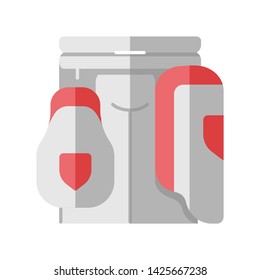 Cricket thigh guard flat design long shadow color icon.Body protection for batsman. Thigh pad on sportsman. Sports protective gear. Bat and ball team game. Vector silhouette illustration