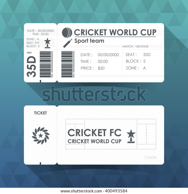 Cricket ticket\
card design. Vector\
illustration.