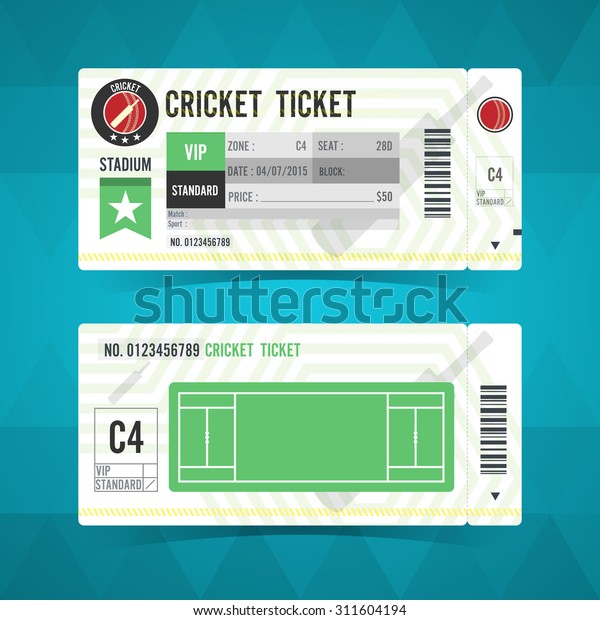 Vektor Stok Cricket Ticket Card Modern Design Vector (Tanpa Royalti