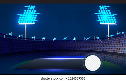 Cricket tournament concept night stadium view background. Can be used as banner design. 