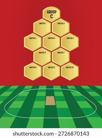 Cricket Tournament Group C Schedule, Golden Hexagon Fixtures on Red Background with Green Pitch Portal dos jogos eletrônicos