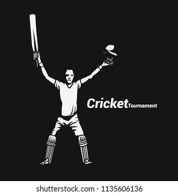 Cricket tournament, Illustration of cricket player with bat and uniform, helmet, vector illustration