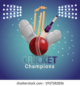 	
Cricket tournament match concept with stadium and cricket equipment