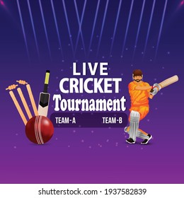 	
Cricket Tournament Match Concept With Stadium And Cricket Equipment